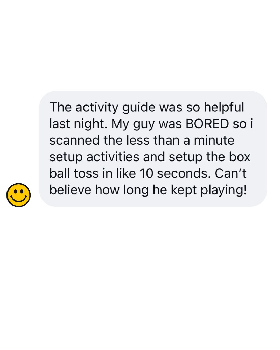 Instagram DM from a mom who used the 75 Activities Guide